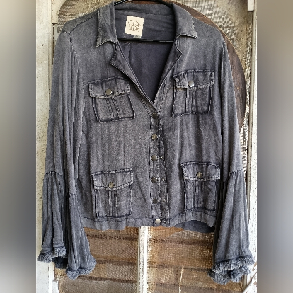 Chaser Women's Gray Vintage Wash Light Weight Jacket_Small